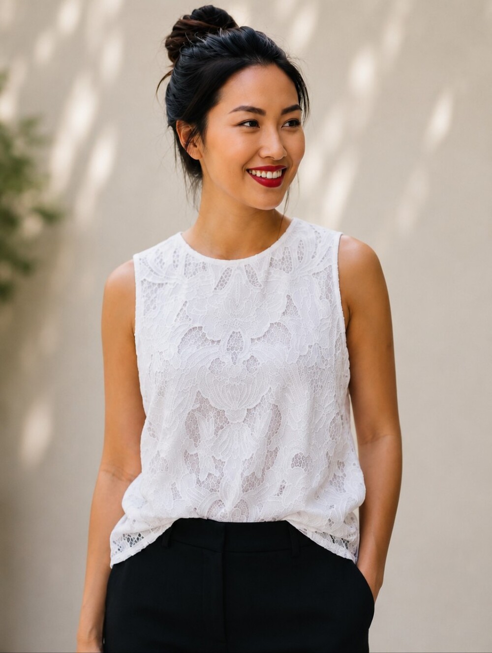 J.jill White Lace Front Sleeveless Lightweight Elegant Blouse Top
